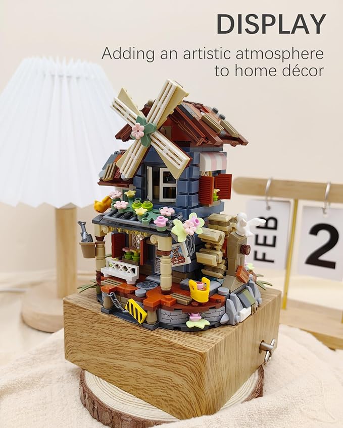 Music Box Building Blocks Set, Japanese Rustic Style Windmill House Toy Set, Mini Farm House MOC Creative Model, Gifts Idea for Kids Adults, Mini Blocks 799pcs (1239)