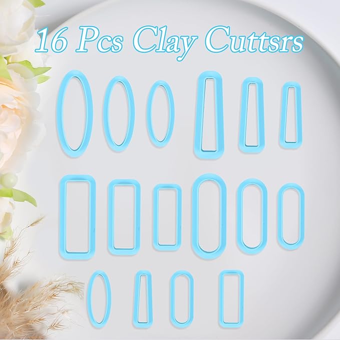 Sitsink Basic Polymer Clay Cutters -16 Pcs Dangle Clay Cutters for Polymer Clay Jewelry, Rectangle Polymer Clay Earring Cutters, Oval Clay Jewelry Cutters, Basic Drop Dangle Clay Earring Cutters