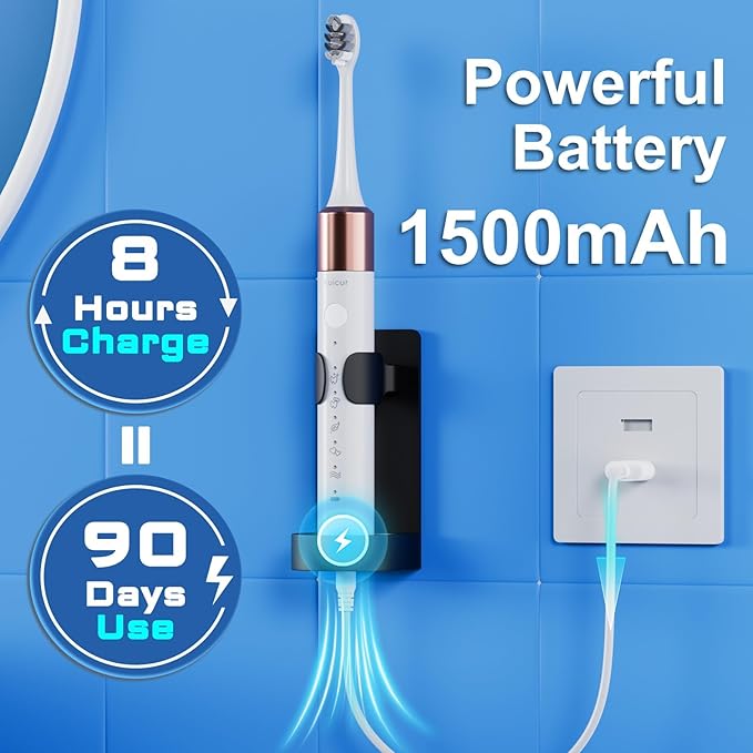 Electric Toothbrush, 10 Brush Heads & Travel Case, 42,000 VPM Electric Motor & Wireless Charging, 5 Modes with Smart Timer, Ultra Whitening Toothbrush for Adults and Kids