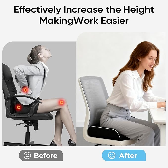 Thick Chair Cushions, Office Booster Seat Cushion to Tailbone Pain Relief, Non Slip Memory Thick Foam Cushion with Carry Handle