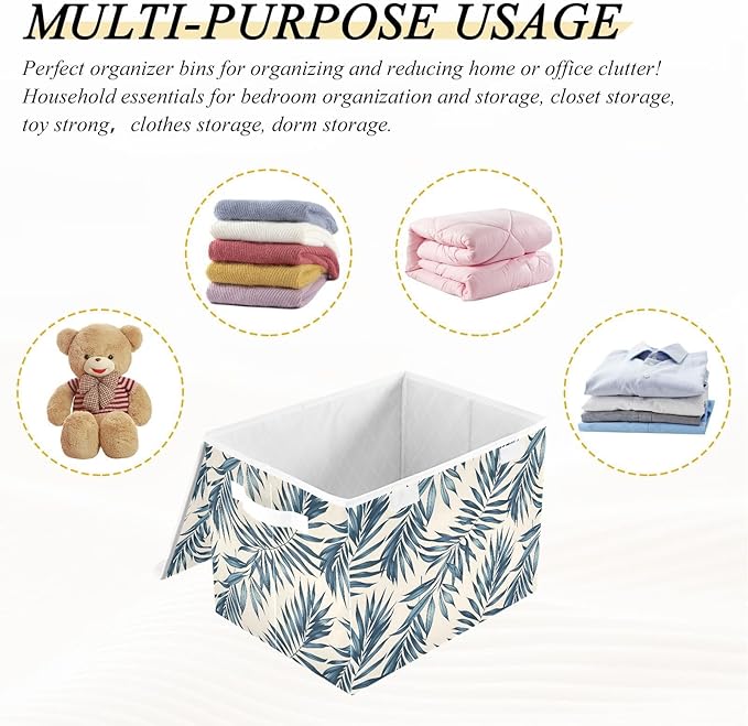 senya Large Storage Bins with Linen Collapsible Foldable Storage Cubes Fabric Closet Organizer Containers box with Flip-Top Lid for Home Bedroom Office 16.7 x 12.6 x 11.8in (Tree)