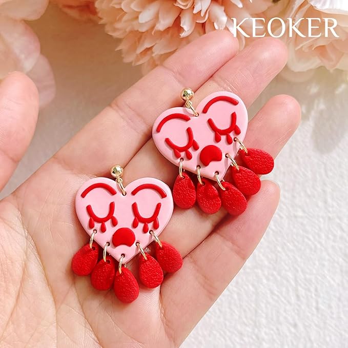 Keoker Heart Clay Cutter, Valentines Polymer Clay Cutters for Earrings Making, Heart Shape Polymer Clay Cutter, 7 Size Polymer Clay Cutters Hearts.