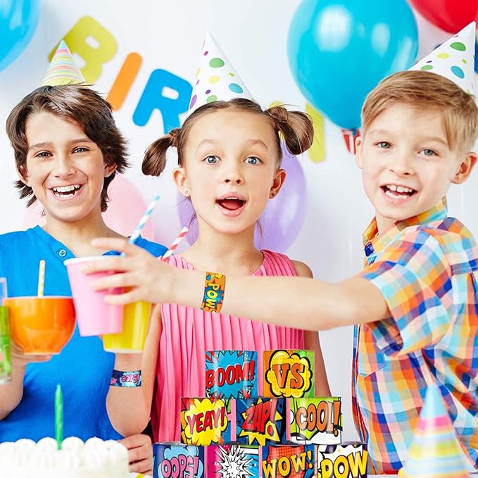 48PCS Super Hero Party Favors Slap Bracelets, Super Hero Wristbands Bracelets Goodie Bag Fillers for Super Hero Birthday Decorations Supplies for Kids