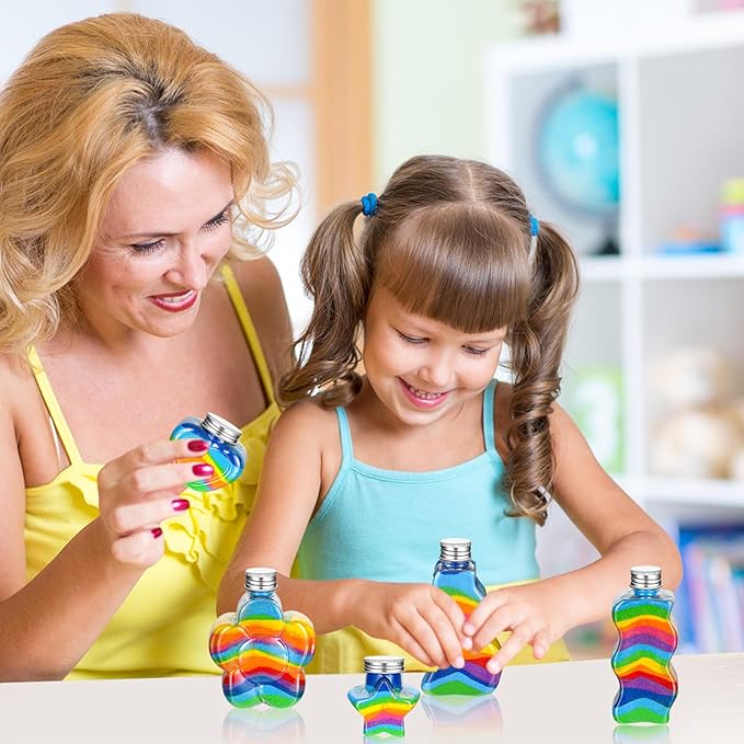 Havawish 20 Pcs Sand Art Bottles Plastic with 5 Funnels Sand Art Containers Sand Bottles for Sand Art Kit Collection for Craft DIY Activity Party Group, Sand Not Included (Aluminum Cap)