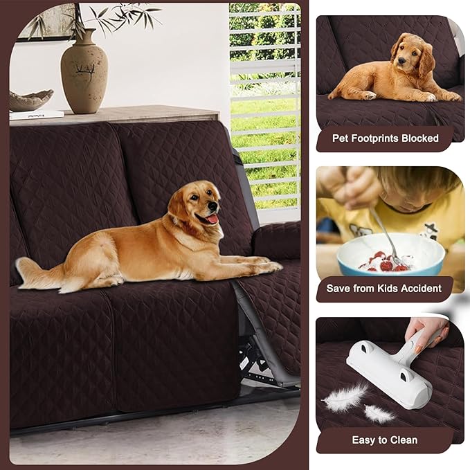 Waterproof Recliner Sofa Cover for 3 Cushion Couch,Nonslip Recliner Sofa Slipcover with Elastic Band,Furniture Protector Sofa Cover for Living Room,Bedroom(3 Cushion Sofa,Dark Coffee)