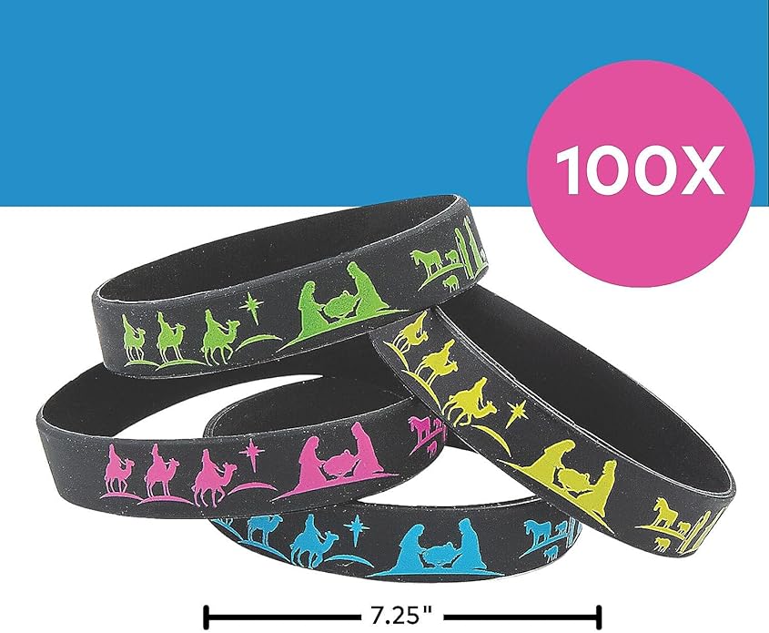 Fun Express Nativity Silhouette Rubber Bracelets, 100 Pieces