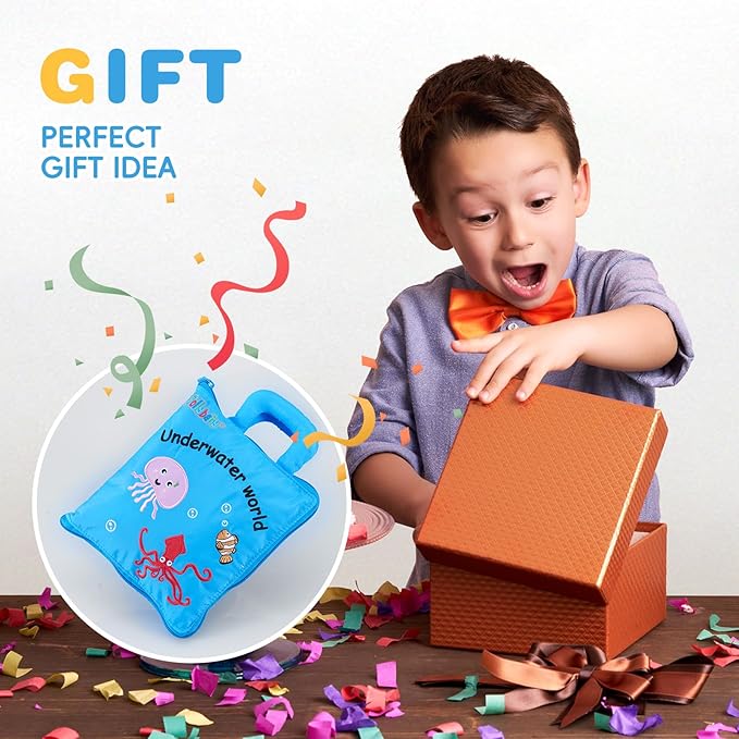 Jollybaby Quiet Book for Toddlers - Montessori Basic Skills Activity Toys - Preschool Learning Soft Travel Toy & Sensory Educational Busy Book for 1-3 Year Old Boys & Girls + Zipper Bag(Wathet)