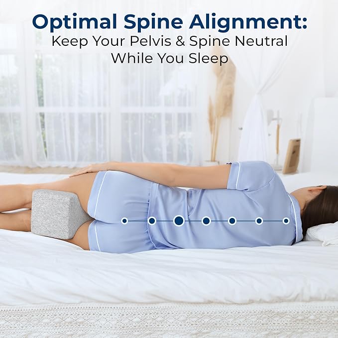 5 STARS UNITED Knee Pillow for Side Sleepers - Hip Pain Relief, Memory Foam Leg Cushion for Side Sleeping - Between Legs Pillow for Sciatica & Lower Back Pain, Gray Cotton Cover