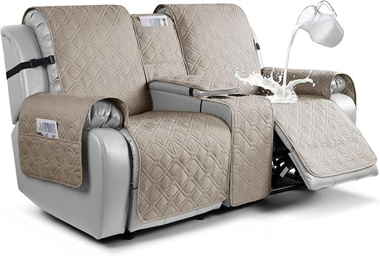VANSOFY Loveseat Recliner Cover with Console 100% Waterproof Sofa Slipcovers Non-Slip Reclining Couch Cover Split Sofa Covers Furniture Protector for Pets, Dogs(Khaki)