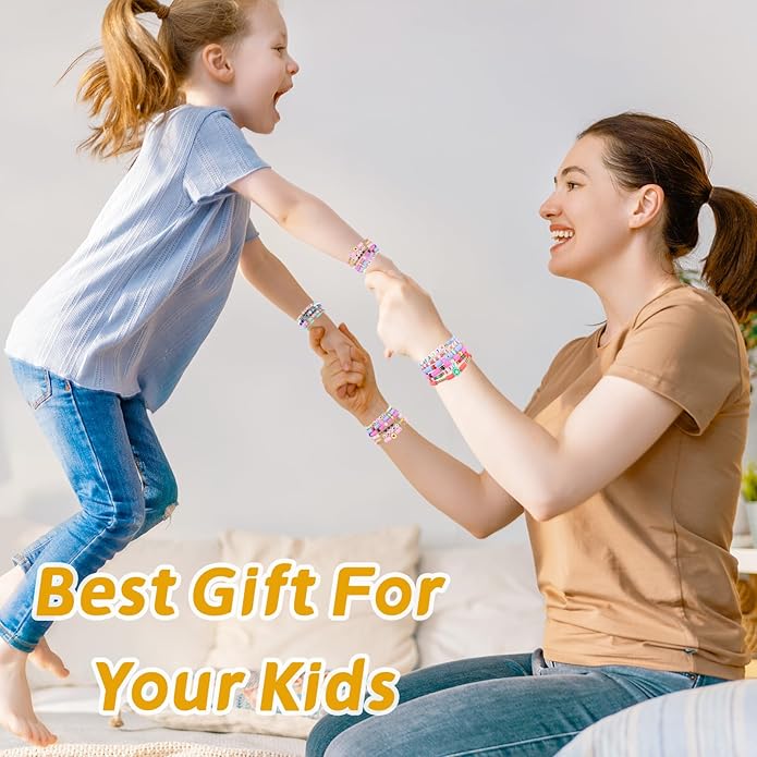60 pcs Colorful Kids Friendship Bracelet Sets, Stackable Elastic Cute Beaded Bracelets Princess Pretend Play Bracelet Preppy Bracelets Bulk Set for Women Gift