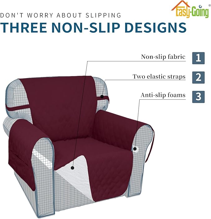 Easy-Going Waterproof Oversized Loveseat Covers Leakproof Couch Cover for 2 Cushion Couch Sofa Cover Washable Sofa Slipcover Non-Slip Furniture Protector with Pocket for Pets (Medium-XL, Wine)