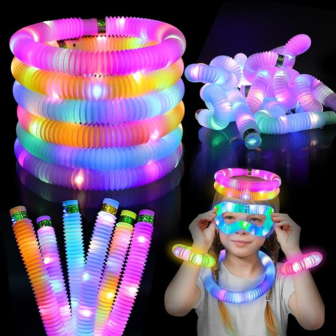 Glow Sticks Light Up Fidget Pop Tubes 18 Pack Glow in The Dark Party Supplies Toddler Sensory Toys, Glow Stick Party Pack Halloween Party Favors Goodie Bag Stuffers Christmas Return Gifts for Kids