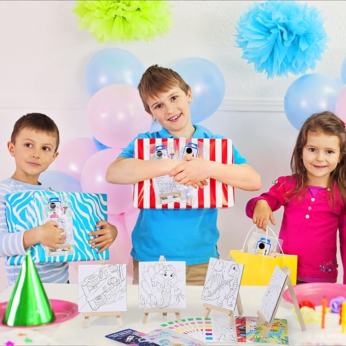 198Pcs Paint Party Favors Painting Kits for Kids Mini Predrawn Canvas Panel, Valentines Day Gifts for School Class Gift Exchanges Art Party Favors Watercolor Paint Coloring Cards for Kids