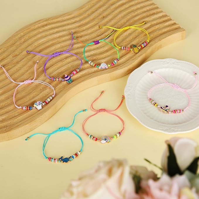 20 Pcs Colorful Unicorn Bracelet Girls Rainbow Unicorn Heart Beaded Bracelet Stretchy Costume Jewelry Set Party Favors Gifts Friendship Bracelets for Kids Little Girls