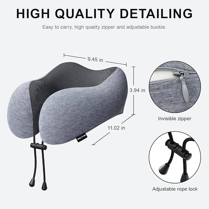 urnexttour Travel Pillow for Airplane Memory Foam Neck Pillow, Soft & Support Travel Pillow for Travelling, Sleeping Rest, Car, Train and Home Use (Dark Grey)