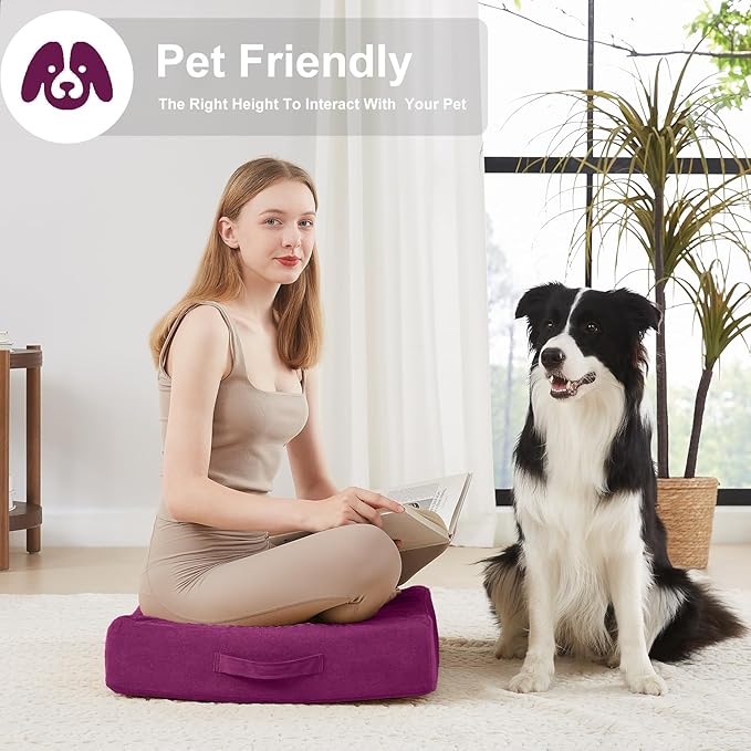 22 inches Floor Pillow for Adults - Large Meditation Cushion with Thick Foam - Premium Outdoor Square Floor Cushion Seat - Yoga Pillow for Sitting On Floor - Purple