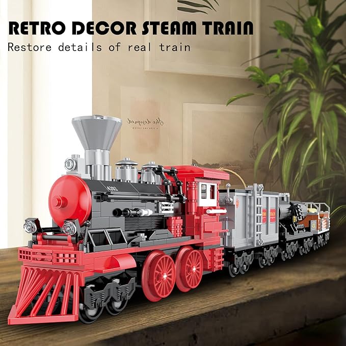 BRICK STORY City Freight Train Building Set, Retro Cargo Train Model, Classic Steam Train Building Blocks Toys, Creative Gift Train for Boys Kids Aged 8-14, 623 Pieces