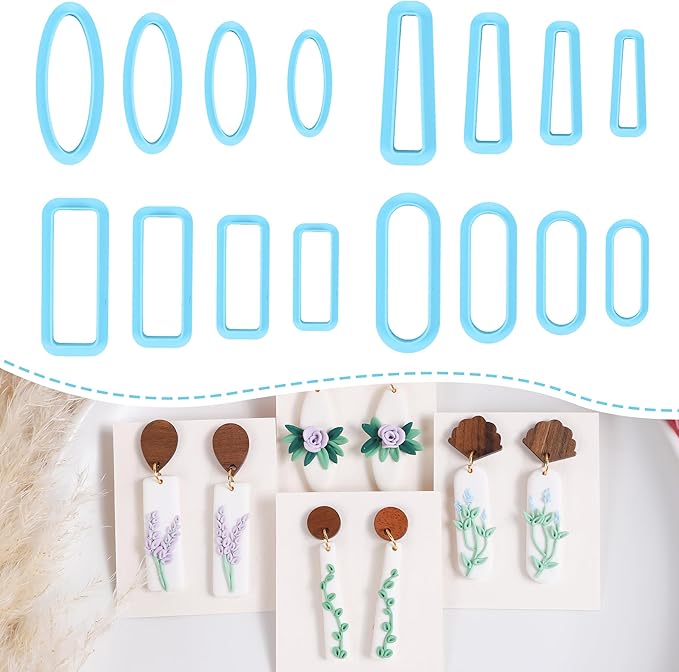 Sitsink Basic Polymer Clay Cutters -16 Pcs Dangle Clay Cutters for Polymer Clay Jewelry, Rectangle Polymer Clay Earring Cutters, Oval Clay Jewelry Cutters, Basic Drop Dangle Clay Earring Cutters