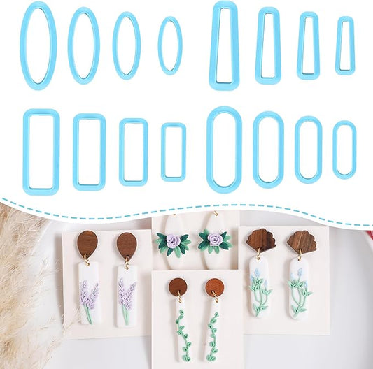 Sitsink Basic Polymer Clay Cutters -16 Pcs Dangle Clay Cutters for Polymer Clay Jewelry, Rectangle Polymer Clay Earring Cutters, Oval Clay Jewelry Cutters, Basic Drop Dangle Clay Earring Cutters
