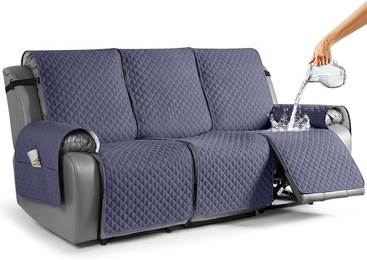 TAOCOCO Recliner Sofa Slipcover Couch Covers for 3 Cushion Couch, Pet Sofa Cover for 3 Seat Recliner Sofa, Washable Reclining Sofa Cover Furniture Protector with Elastic Straps(3 Seater, Bluish Grey)
