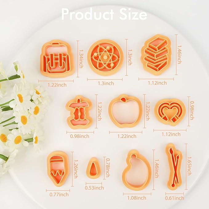 Puocaon School Polymer Clay Cutters - 10 Pcs Books Polymer Clay Cutters for Jewelry, School Bag Crayon Pencil Clay Cutters for Earrings Making, Apple Atom Clay Jewelry Cutters Set Clay Earrings Making