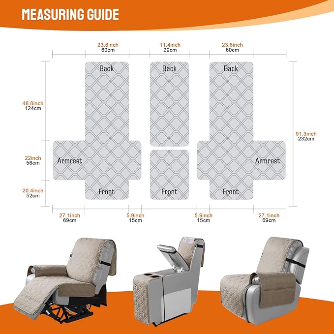 VANSOFY Loveseat Recliner Cover with Console 100% Waterproof Sofa Slipcovers Non-Slip Reclining Couch Cover Split Sofa Covers Furniture Protector for Pets, Dogs(Khaki)