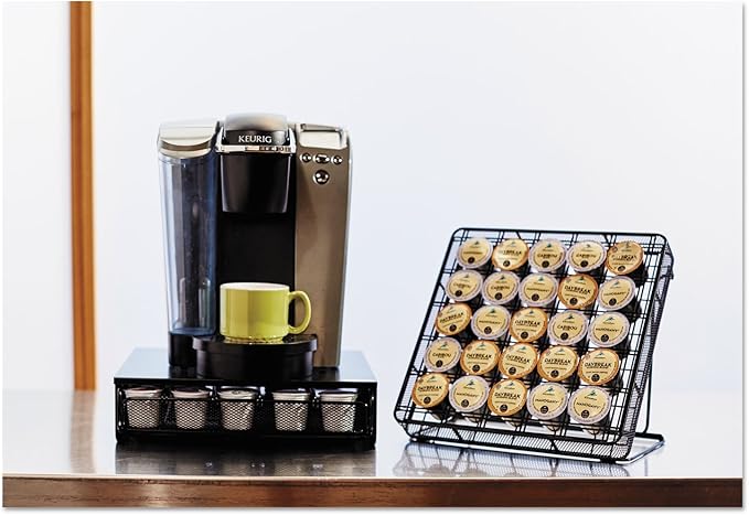 Safco Coffee and Sugar Organizer 3274BL Hospitality Tray, Home, Office, & Hotel, 1 Drawer, Black, 12"W x 11"D x 3 ¼"H