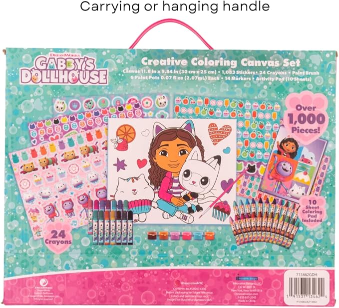 Innovative Designs Gabbys Dollhouse Creative Coloring Canvas Painting and Activity Set for Kids, 1000+ pcs