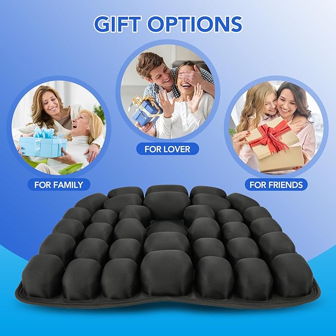 34 Air Cell Self-Inflating Seat Cushion, 3D Air Bubble Design for Tailbone Pain & Hemorrhoid Relief, Pressure Relief Cushion for Office Chair, Car, Wheelchair, Airplane Travel, Home (No Pump Needed)
