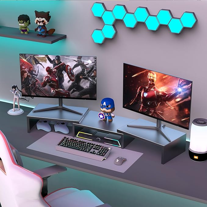 OUTIOE Dual Monitor Stand for Desk, Metal Computer Stand, Desk Shelf Riser,Desktop Organizer for Home and Office Use (Black)