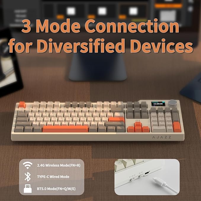 NACODEX AK35I V3 104 Keys RGB Gasket Mount Mechanical Keyboard | Amazing 8000mAh Bluetooth /2.4G /Wired PC Gaming Custom Keyboard with Five Layer Pad | Knob Control | Cherry Profile PBT Keycaps