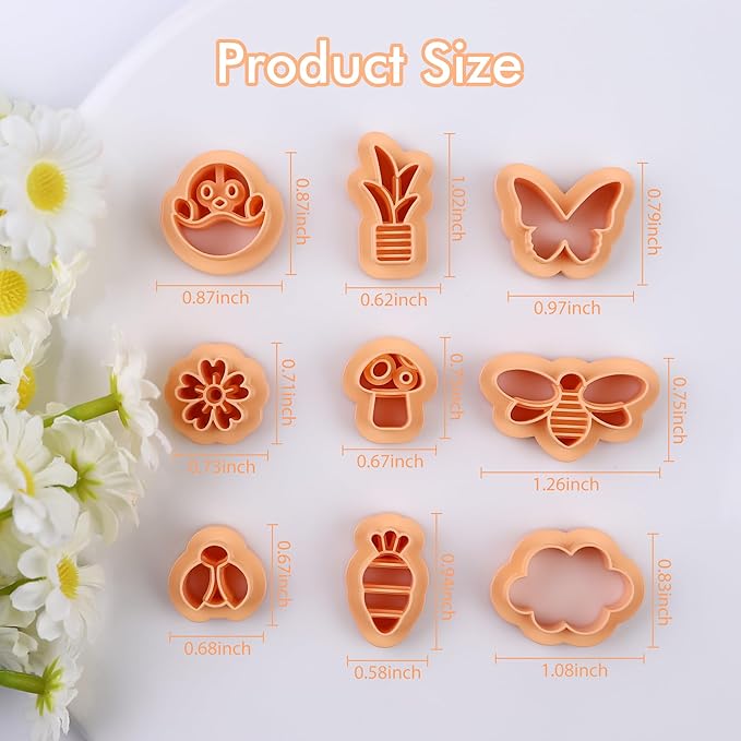 Puocaon Spring Polymer Clay Cutters - 9 Pcs Clay Cutters for Polymer Clay Jewelry, Easter Egg Clay Cutters, Cloud Butterfly Clay Cutters for Polymer Clay Earrings, Carrot Mushroom Clay Cutters