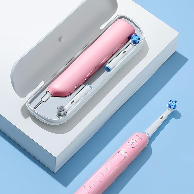 Bitvae R2 Rotating Electric Toothbrush for Adults with 8 Brush Heads, 5 Modes Rechargeable Power Toothbrush with Pressure Sensor, Pink