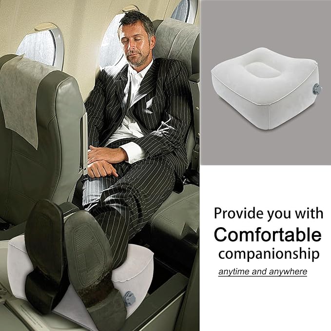 Inflatable Foot Rest, Carseat Inflatable Foot Rest Pillow, Airplanes Inflatable Foot Rest Cars, Travel Footrest Pillow for Home Office,Trains (Grey, 14.5" L×11.8" W×7.9”H)
