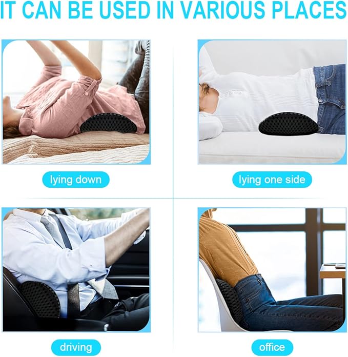 Lumbar Support Pillow for Office Chair, Memory Foam Lumbar Pillow for Lower Back Pain Relief (Black)