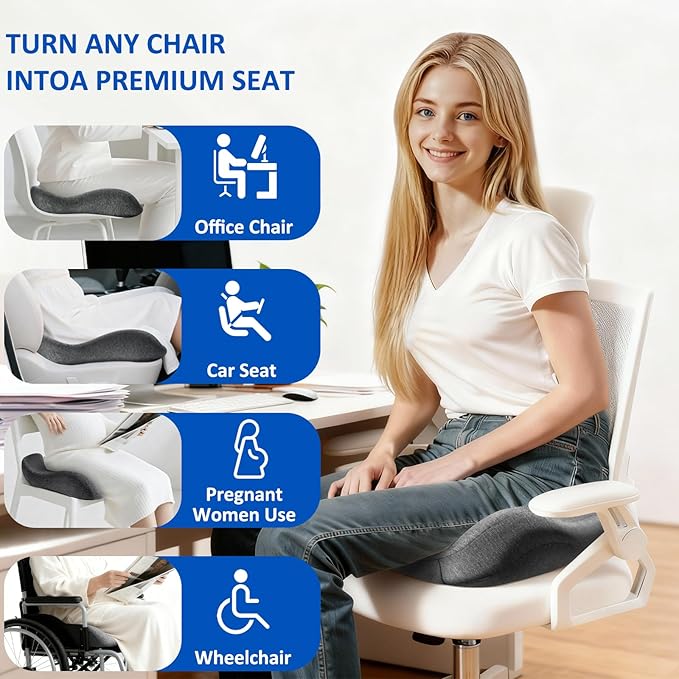 Thickened Seat Cushions for Office Chairs,Ergonomic Memory Foam seat Cushion,Sciatica Pain Relief Pillow for Long Sitting,Coccyx Cushion for Tailbone Pain,Office,Car,Pregnancy,Wheelchair