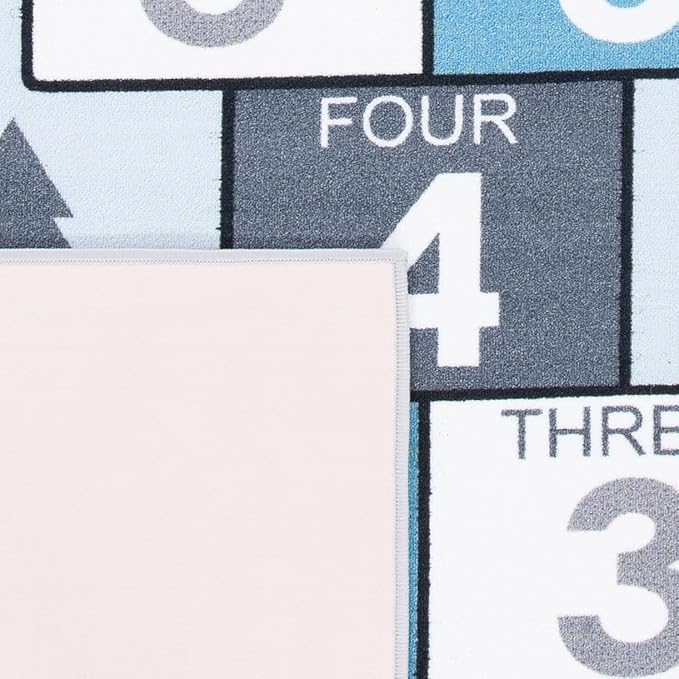 SAFAVIEH Kids Play House Collection 3'3" Square Grey/Blue KPH226F Machine Washable Hopscotch Playroom Nursery Bedroom Area Rug