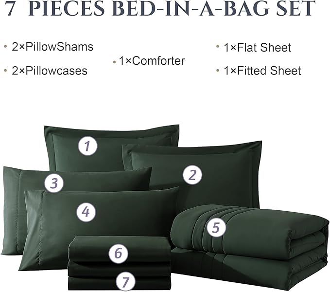 Monbix Oversized Queen Size Comforter Set - 7 Pieces Bed in a Bag, Deep Forest Bedding Sets with Comforter, All Seasons Comforter Bed Set with Sheets, Pillowcases & Shams
