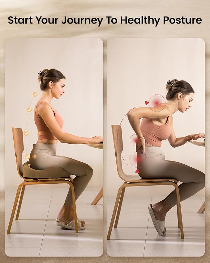 ProtoArc Seat Cushion, Office Chair Cushion for Sciatica, Coccyx Cushion, Ergonomic Memory Foam Seat Cushion for Car, Home, Pressure Relief Pad for Hip, Tailbone, All Day Comfort - Coffee