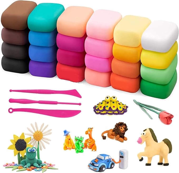 Modeling Clay Kit, 24 Colors Air Dry Clay for Kids, Magic Foam DIY Clay with Sculpting Tools, Ultra Light & Soft Clay, Safe & Non-Toxic Self Drying, Gift for Boys and Girls by AORZOV