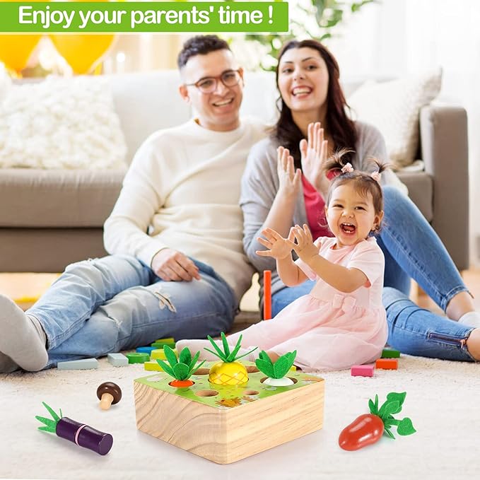 Montessori Toys Baby Easter Toys for 1 2 3 Year Old, Farm Harvest Game Wooden Toys, Educational Learning Toys, Shape Size Sorting Puzzles for Boys Girls, Perfect Easter Birthday Gift Toys