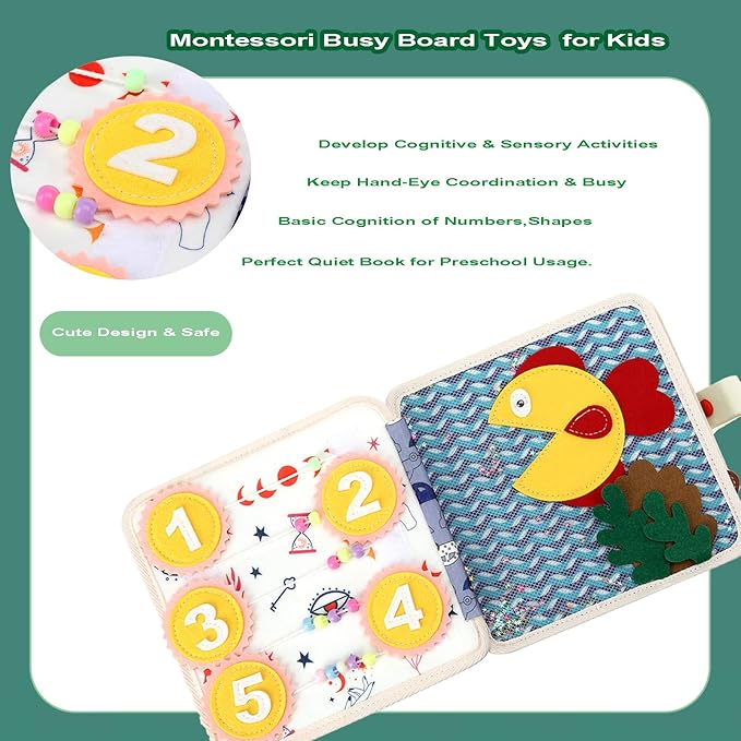 Hora de Lima Animal Busy Book for Toddlers Montessori Toys Quiet Activity Busy Board for Birthday Gift Travel Preschool Educational Sensory Learning Storytelling Games