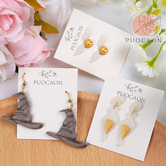 Puocaon Polymer Clay Jewelry Cutters - 7 Pcs Wizard Hat Clay Cutters for Polymer Clay Jewelry Making, Magic Owl Clay Cutters, Clay Cutters for Earrings Making, Magic Potion Shape Clay Cutters Set