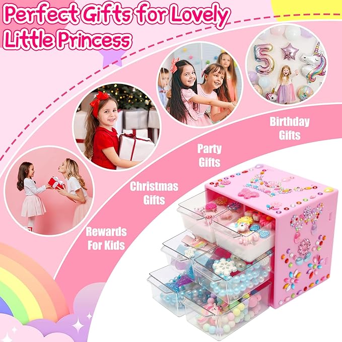 Jewelry Toys-for-Girls,Toddler Girls Toys Age 6-8,Lovely Rings Kids-Toys for 3 4 5 6 7 8 9 10 Year Old Girls,Play Jewelry Princess Toys for Dress Up,Easter Birthday Unicorns-Gifts-for-Girls