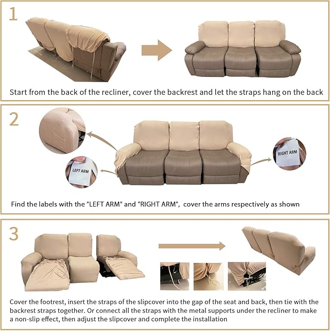 JIVINER 8-Piece Recliner Sofa Covers Stretch Jacquard Couch Covers for Recliner Slipcovers for Living Room 3 Cushion Soft Recliner Protector with Pocket (Sofa Recliner, Light Purple)