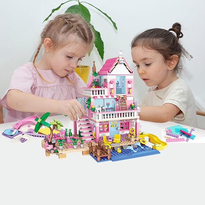 Girls Seaside Beach Vacation Villa Building Sets, Girls Holiday Cottage, Creative Dream House Building Blocks Kit Compatible with Lego Friends Construction Educational Toys for Kids Age 6-12+, 822pcs
