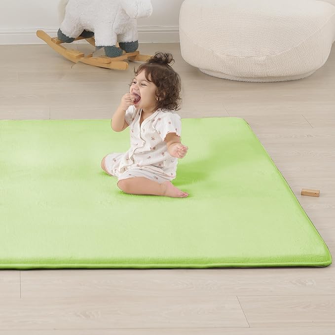 1.3" Thick Baby Floor Play Mat 50x50, Basic Padded Foam Mat for Tummy Time Crawling, Non Slip Cushioned for Babies Toddlers Infants Kids (Light Green)