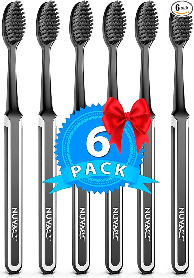 Charcoal Toothbrushes - Charcoal Toothbrush Soft, Activated Charcoal Toothbrush Super Soft, Toothbrush Charcoal, Teeth Whitening Charcoal Tooth Brush - Adults & Kids - 6 pc, Extra Gentle