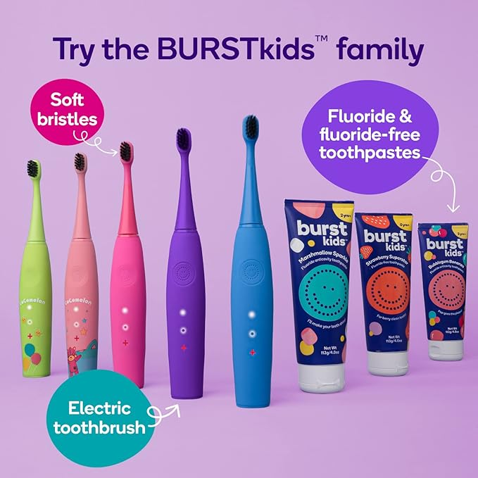 BURST Bubblegum Bonanza Kids Toothpaste with Fluoride (4oz/2 Pack) | Great Tasting Flavored for Children & Toddlers | Anticavity | Dye Free & Vegan | Safe for Kids Ages 2+
