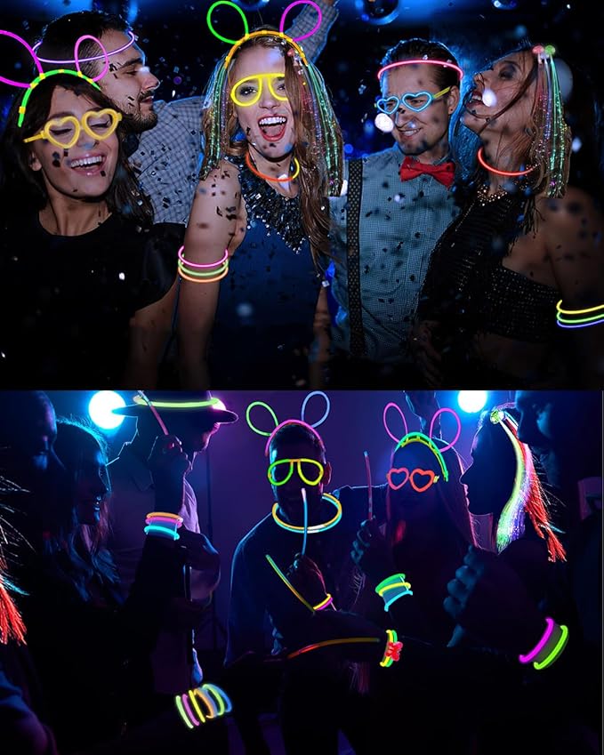 275 PCS Glow in the Dark Party Supplies for Kids Adults, Light Up Party Favors, Glow Sticks Bulk Party Pack Bracelets Finger Lights Glasses Headband LED Light Hair Wedding Birthday New Year Halloween